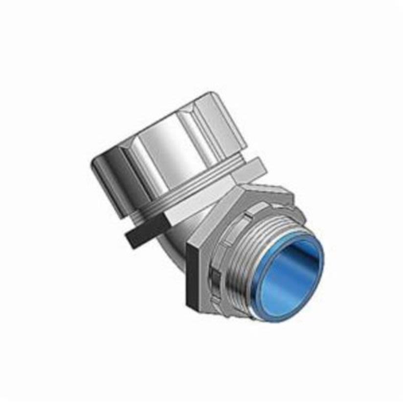 T&B® 5248 Non-Insulated Liquidtight Conduit Connector, 2-1/2 in Trade, 45 deg, Malleable Iron, Electro-Plated Zinc/Chromate Coated